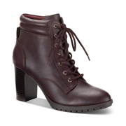 Style & Company Womens Burgundy Lace up Padded Collar Padded Treaded Laurellee Almond Toe Block Heel