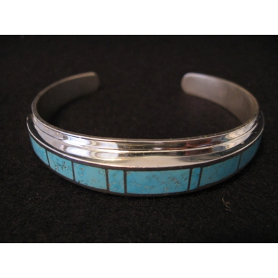 Turquoise and Silver Channel Design   by Harold Smith 7-1/4" Round  1-1/4" Gap