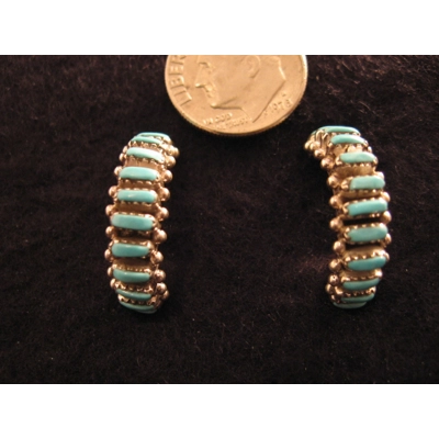 Turquoise & Silver Needlepoint Post Earrings by Alvin Hughte