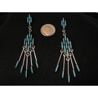 Turquoise & Silver Needlepoint Post Earrings 3"Drop by Tyler Lastiyano
