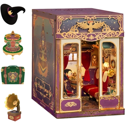 DIY Book Nook Kit for Adults, Miniature Infinity Train Cabin Magical Vintage Carriage Model, Wooden