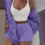 Autumn and Winter Warm Sleepwear Women's Comfortable Knitted Thick Sleepwear Set V-neck Winter Plush