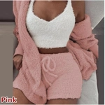 Autumn and Winter Warm Sleepwear Women's Comfortable Knitted Thick Sleepwear Set V-neck Winter Plush