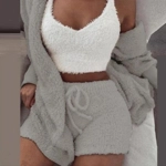 Autumn and Winter Warm Sleepwear Women's Comfortable Knitted Thick Sleepwear Set V-neck Winter Plush
