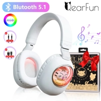 RGB Wireless Headphones Cute Cat Bluetooth Headset with Mi..