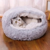 Soft Plush Round Cat Bed Pet Mattress Warm Comfortable Basket Cat Dog 2 in 1 Sleeping Bag Nest for S
