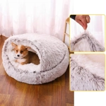 Soft Plush Round Cat Bed Pet Mattress Warm Comfortable Basket Cat Dog 2 in 1 Sleeping Bag Nest for S