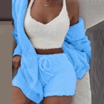 Autumn and Winter Warm Sleepwear Women's Comfortable Knitted Thick Sleepwear Set V-neck Winter Plush