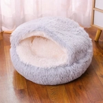 Soft Plush Round Cat Bed Pet Mattress Warm Comfortable Basket Cat Dog 2 in 1 Sleeping Bag Nest for S