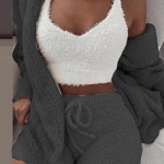 Autumn and Winter Warm Sleepwear Women's Comfortable Knitted Thick Sleepwear Set V-neck Winter Plush