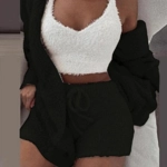 Autumn and Winter Warm Sleepwear Women's Comfortable Knitted Thick Sleepwear Set V-neck Winter Plush