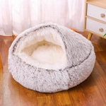 Soft Plush Round Cat Bed Pet Mattress Warm Comfortable Basket Cat Dog 2 in 1 Sleeping Bag Nest for S