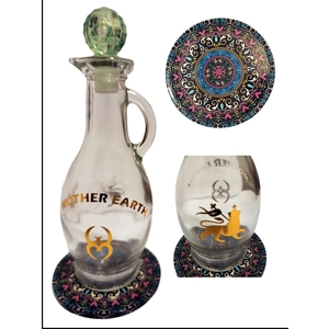 Libation Jug with coaster/Boxed/.Adinkra symbol/Mother Earth/Gold