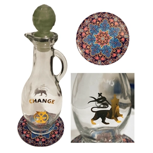 Libation Jug with coaster/Boxed/Adinkra symbol for Change/Gold