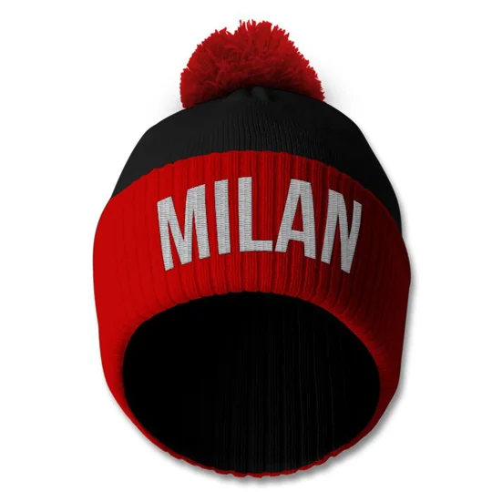 Milan-inspired embroidered hashtag retro-style football bobble hat with soft acrylic knit design