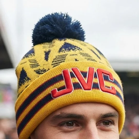 Arsenal-inspired Bruised Banana retro bobble hat with embroidered front design