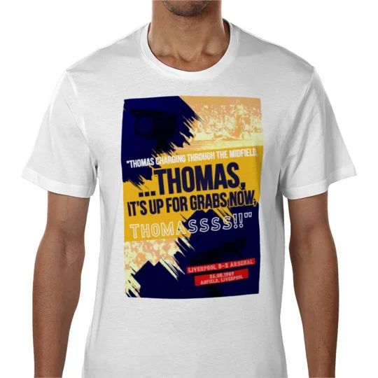 Michael Thomas-inspired Arsenal football T-shirt celebrating the famous “It’s Up for Grabs Now” commentary from 1989.