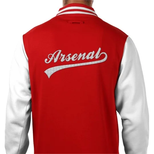 Arsenal-inspired retro football varsity jacket with embroidered front detailing