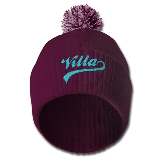 Warm Aston Villa-inspired beanie hat with retro-style bobble