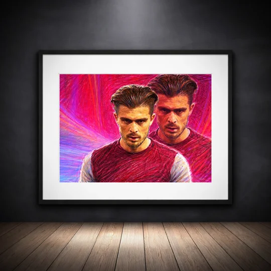 Aston Villa Themed Jack Grealish Framed Art Print | Football Wall Art