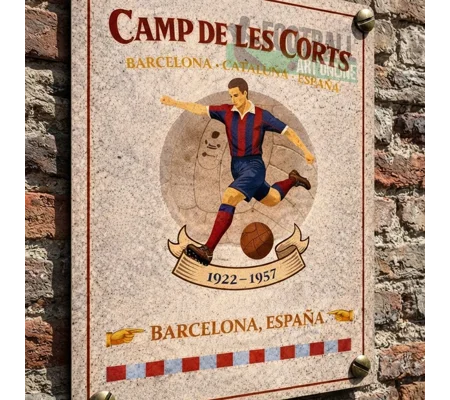 Camp de Les Corts Vintage-Style Metal Wall Sign | Barcelona-Inspired Football Gift