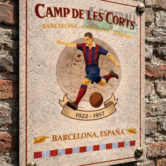 Camp de Les Corts vintage-style metal wall sign, Barcelona-inspired football gift