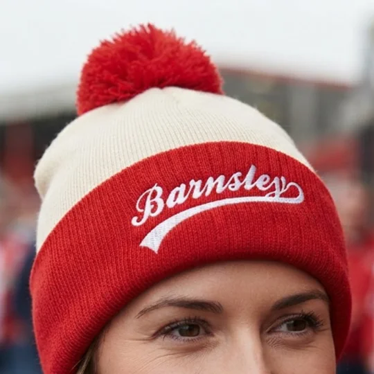 Red Barnsley-inspired football bobble hat for retro football supporters
