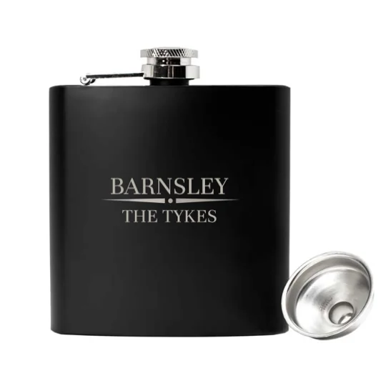 Barnsley-inspired luxury 6oz football hip flask in gift presentation box