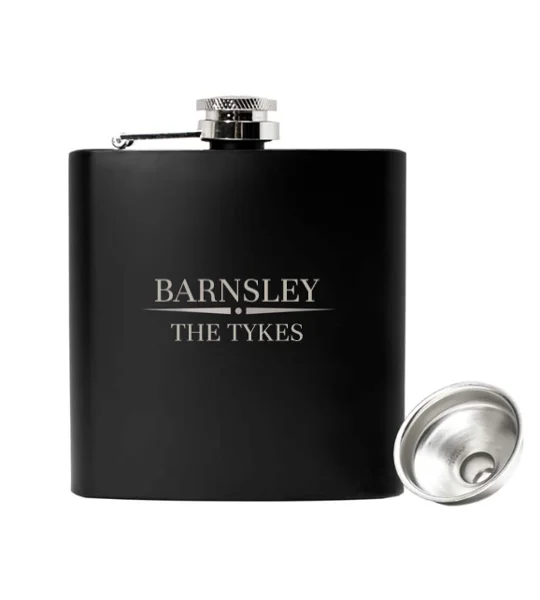 Barnsley-inspired luxury 6oz football hip flask in gift presentation box