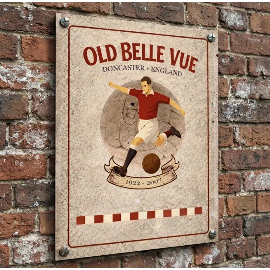 Belle Vue vintage metal wall sign inspired by Doncaster football heritage
