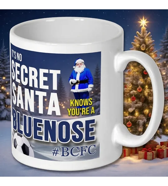 Bluenose Christmas gift mug with Birmingham-inspired football artwork