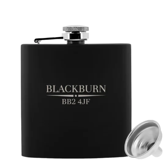 Blackburn-inspired football hip flask with engraved design and gift box