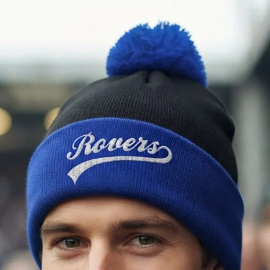 Blackburn-inspired football bobble hat with embroidered design