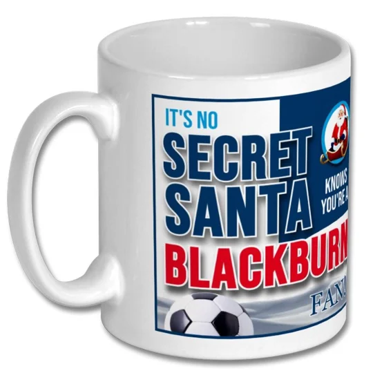 White 10oz Blackburn Rovers-inspired football mug with glossy full-colour artwork