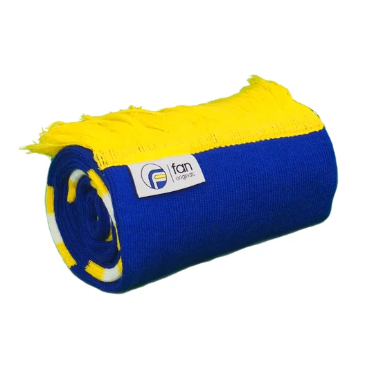 Retro Cardiff-inspired bar scarf in Cardiff City colours with traditional design