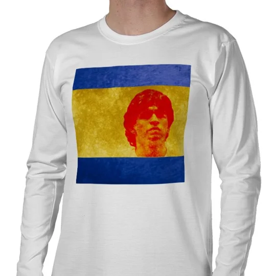 Boca Juniors Diego Maradona Iconic Legend Long-Sleeve T-Shirt White | Vintage Football Tribute Shirt