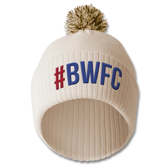 Retro-style Bolton-inspired football bobble hat with bobble top