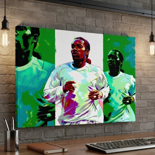 Bolton-inspired Jay-Jay Okocha pop art canvas wall art print in vibrant football tribute style