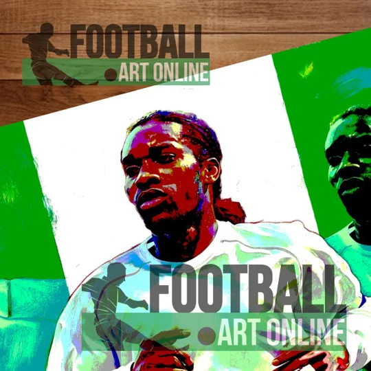 High-quality Jay-Jay Okocha tribute print on 250gsm silk art paper, perfect for framing
