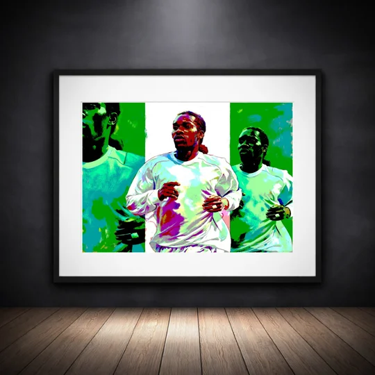 Bolton Wanderers inspired Jay-Jay Okocha framed football wall art print with abstract design and black frame