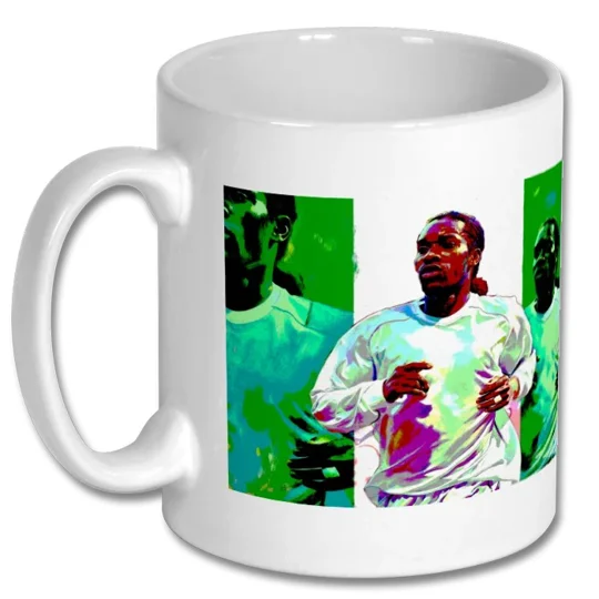 Jay-Jay Okocha Bolton-inspired tribute mug, glossy full-colour football artwork gift for Bolton fans