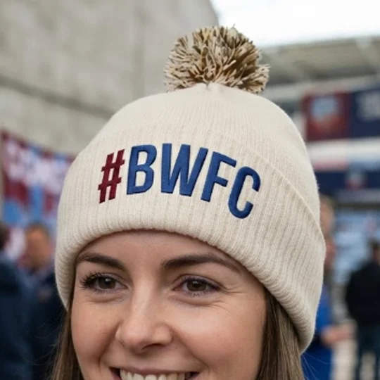 Bolton-inspired embroidered retro-style football fan bobble hat