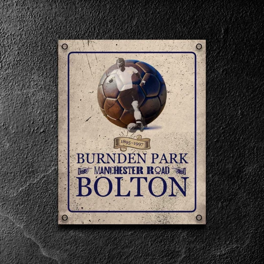 Bolton-inspired Burnden Park vintage metal wall sign for football fans and collectors