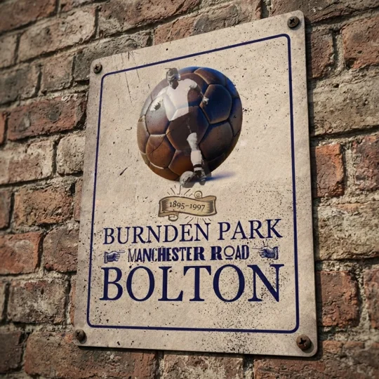 Bolton Burnden Park-inspired vintage-style metal wall sign with retro football design