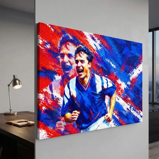 Rangers-inspired Ally McCoist tribute canvas for football fan walls and fan caves