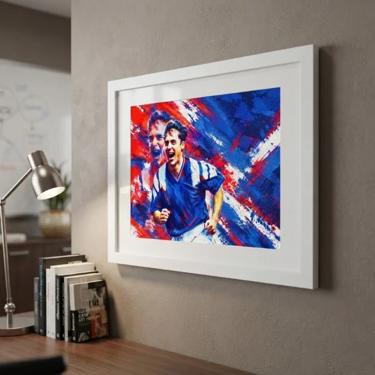 Bonnie Prince Ally McCoist Rangers-inspired framed wall art with abstract retro effect