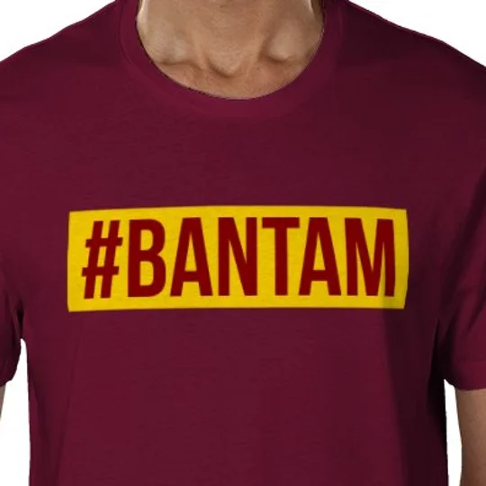 Bradford-inspired Bantam fan tee in maroon with colourful hashtag design