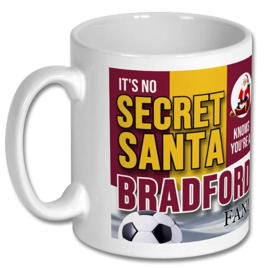 White 10oz Bradford-inspired football gift mug with glossy full-colour print