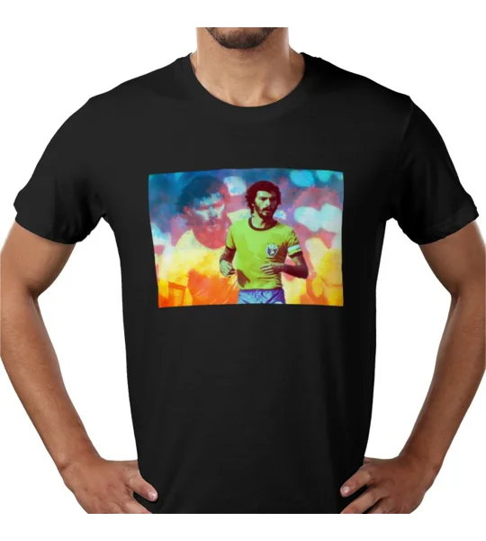 Socrates-inspired Brazil 1982 shirt featuring vibrant retro football artwork