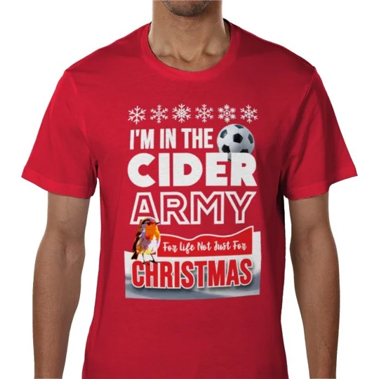Red Bristol City-inspired Cider Army Christmas fan T-shirt with festive football artwork